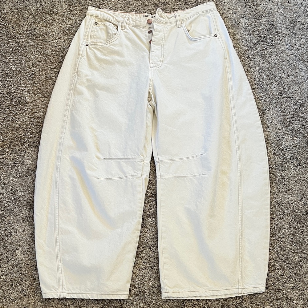 We The Free Light Cream Button-Fly Barrel Jeans